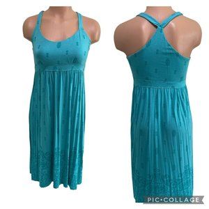 Dakini Athletic Dress Medium Damask Print Yoga Tennis Modal Racerback Turquoise